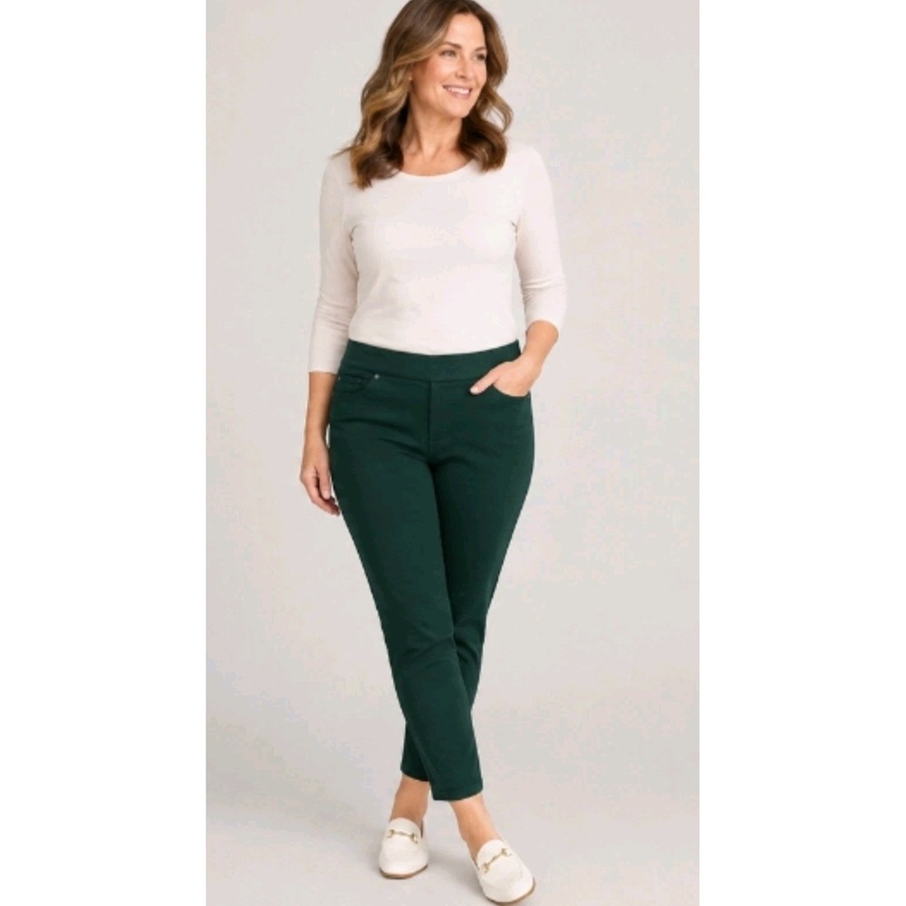 Chico's Pull On Jeggings Women's 2R 12 Dark Green Ankle Pants Cowgirl Dark Green